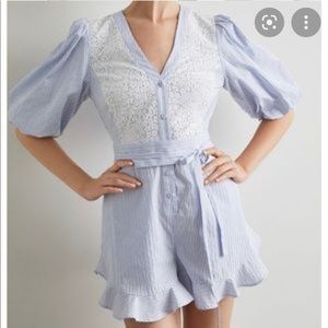 Bcbgmaxazria blue and white striped romper